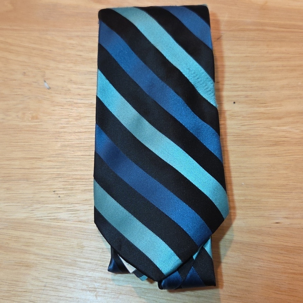 Stylish Teal, Black & Blue Striped Tie